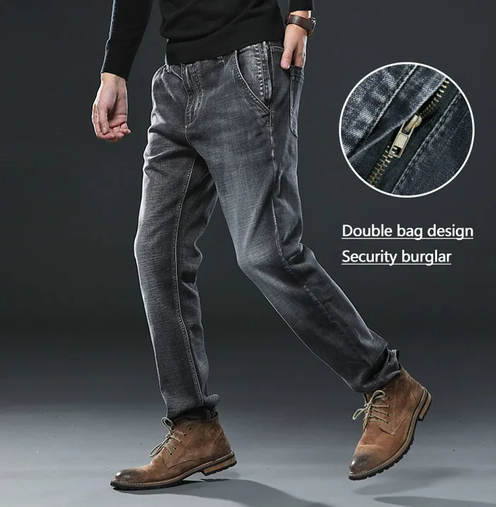 Новые мужские джинсы s Модные Повседневные осенние мужские свободные прямые джинсы эластичные размера плюс рваные джинсы для мужчин брюки брендовые черные синие