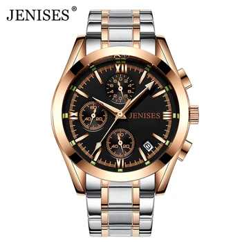 

jenises Top Brand Men Watches Luxury Gold Steel Quartz Wrist Watches Casual Sport Chronograph Clock Waterproof relogio masculino