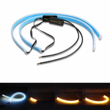 2X 45cm LED Strip Light Waterproof Slim Flexible Turn Signal DRL Running Light White and Yellow Flowing Daytime Running Lights