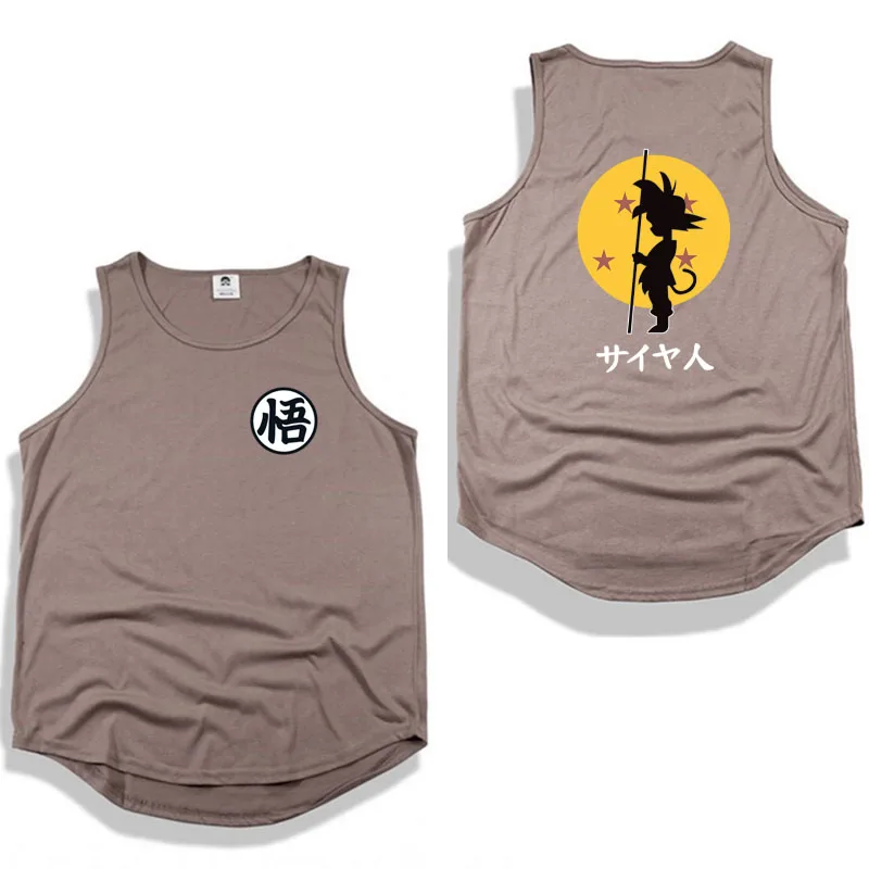 Dragon Ball летняя майка Бодибилдинг без рукавов майка Модная уличная мужская майка Топы рубашка - Цвет: Coffee gray CBX52