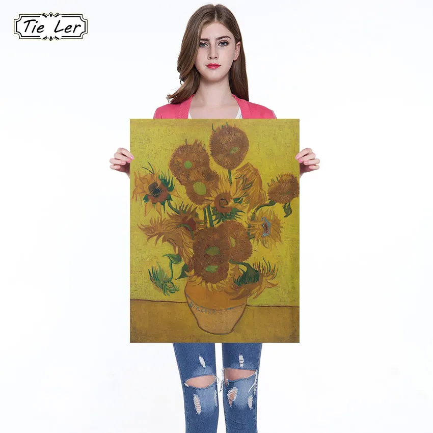 

1PC Kraft Paper Van Gogh Poster Sunflower Modern Abstract Oil Painting Wall Sticker Decorative