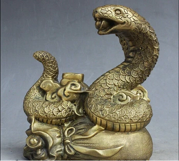 

ymying+8" Chinese Feng Shui Brass Wealth Yuan Bao Money Purse Snake Success Statue