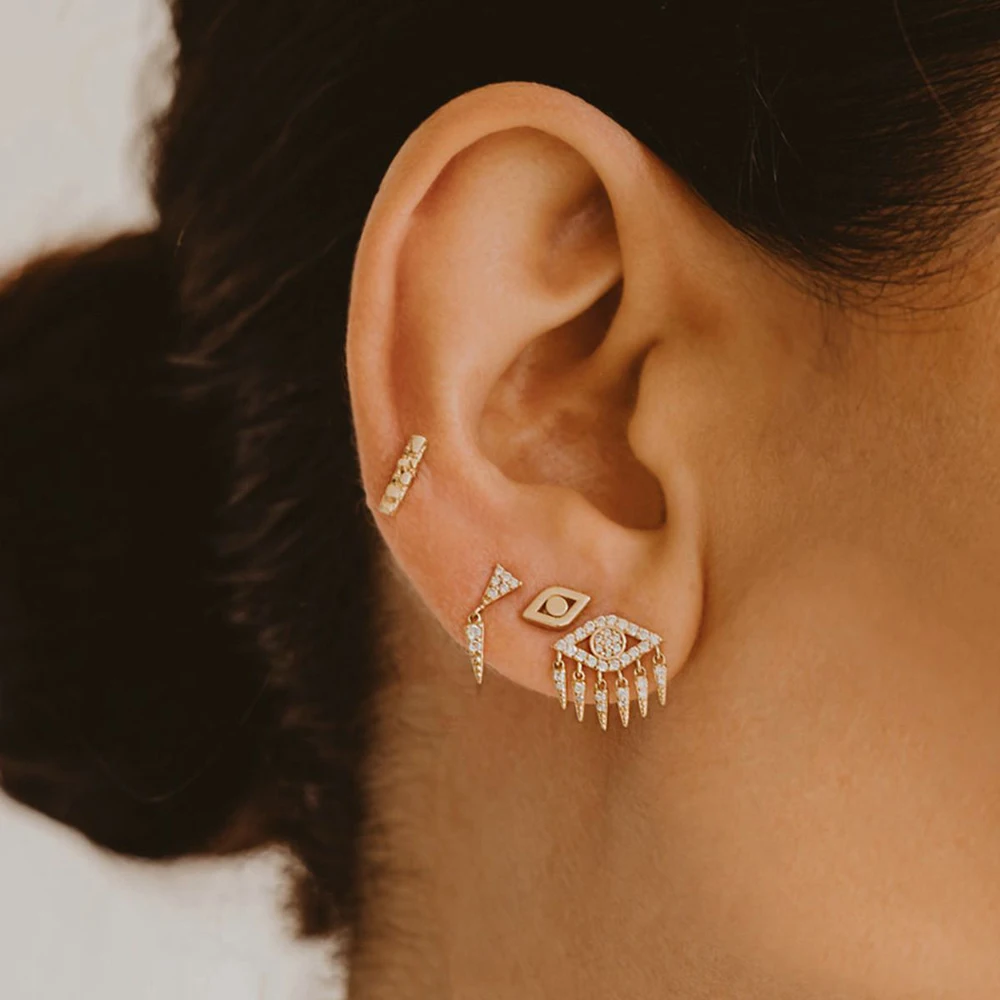 

sparking cz evil eye stud with tassel spike charm earring lucky girl women top quality cubic zirconia elegance jewelry earrings