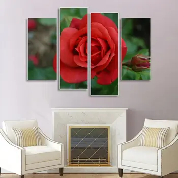 

Laeacco Canvas Calligraphy Painting 4 Panel Red Rose Romantic Garden Posters and Prints Wall Art for Living Room Home Decoration