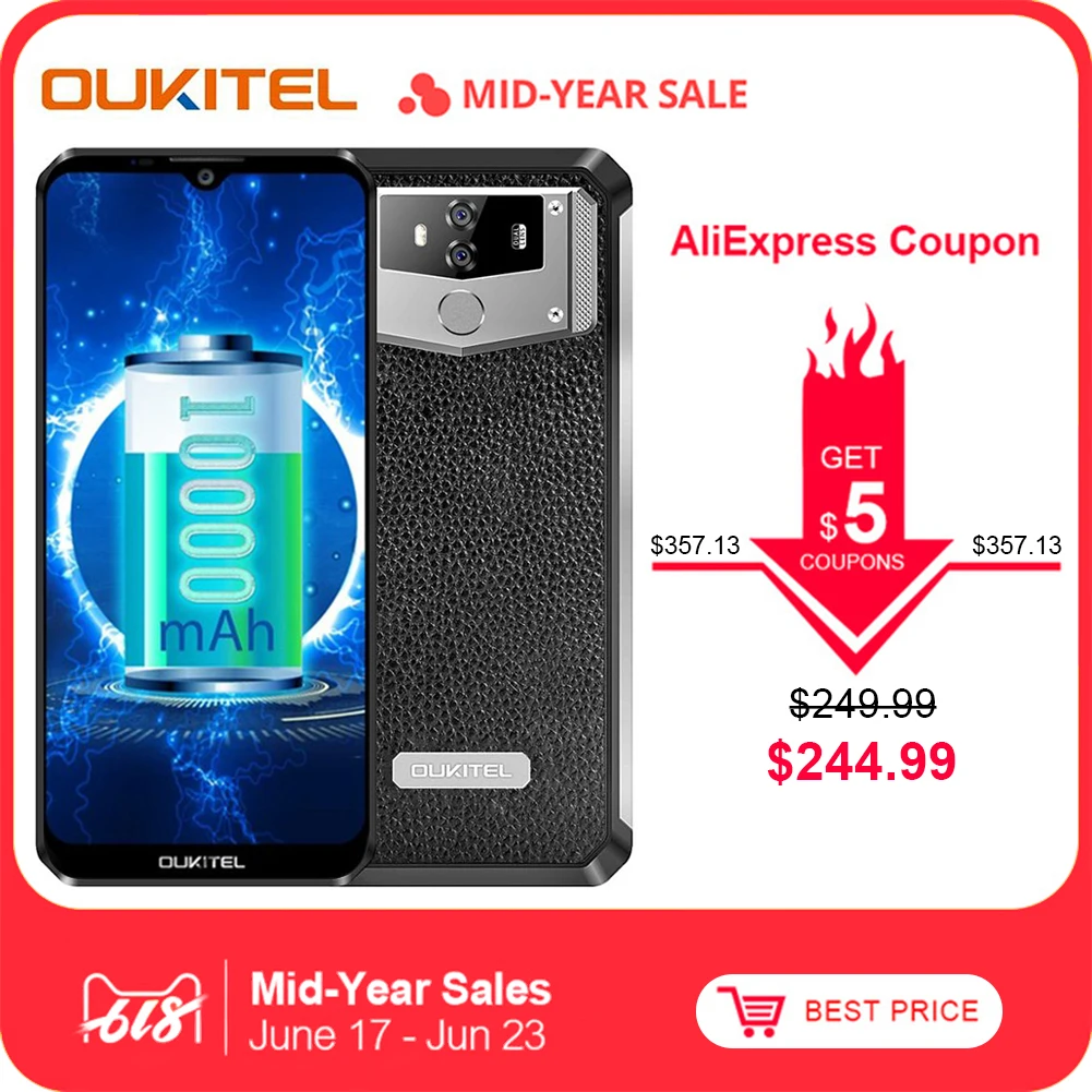 

OUKITEL K12 6G RAM 64G ROM Android 9.0 Mobile Phone 6.3" 19.5:9 MTK6765 10000mAh 5V/6A Quick Charge Fingerprint Smartphone