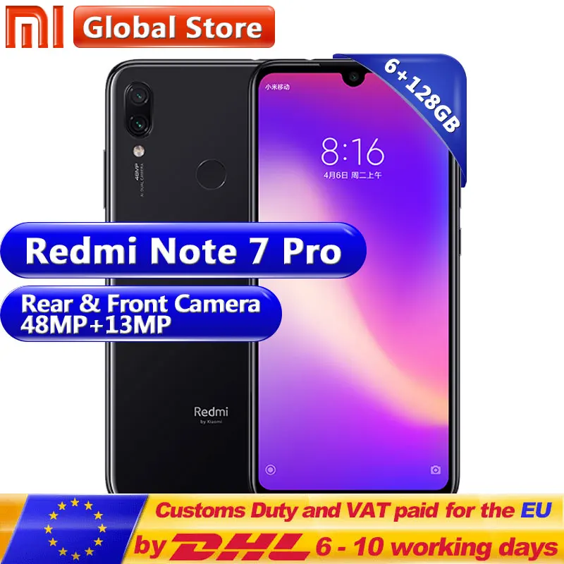 

Global ROM Xiaomi Redmi Note 7 Pro 128GB 6GB Mobilephone Snapdragon 675 Octa Core 4000mAh 6.3 Water Drop Full Screen 48+13MP