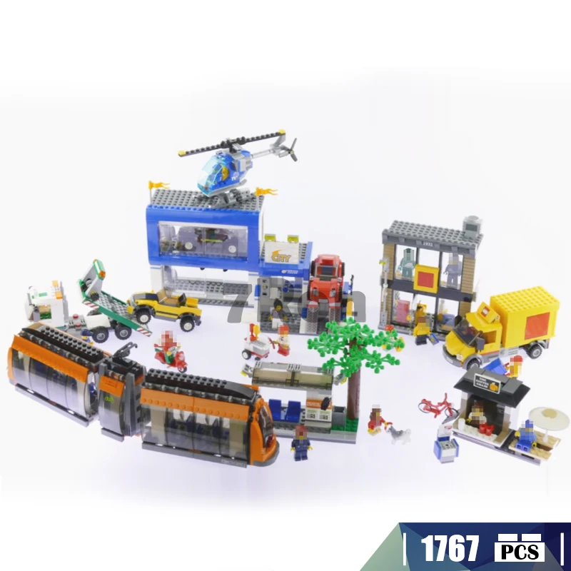 

Assemble Brick Children Toy Compatible With Lego 1767pcs City Town Square Train Helicopter Tow Truck Model Building Blocks 02038