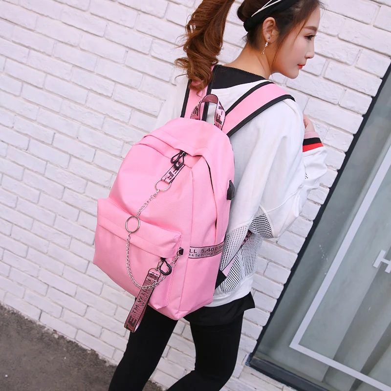 Женский рюкзак, USB зарядка, модная школьная сумка с буквенным принтом, рюкзак с лентами для девочек-подростков, Mochila Sac A Dos