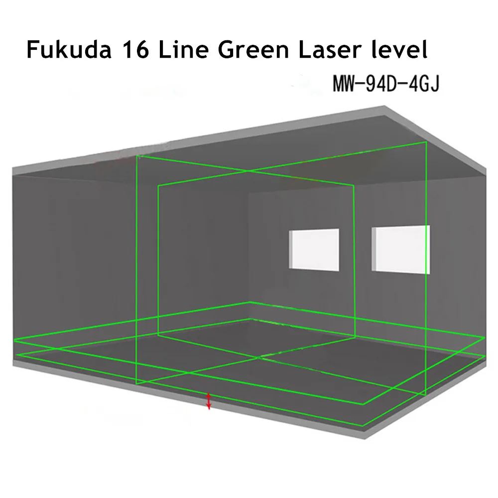 Fukuda Профессиональный 16 линейный 4D лазерный уровень 12 линия 3D зеленый луч 360 вертикальный и горизонтальный самонивелирующийся крест для улицы
