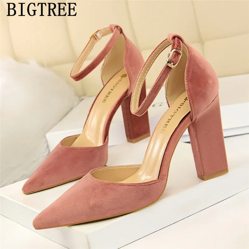 

pointed toe high heels mary Jane shoes women dress shoes thick heel black heels bigtree shoes women pumps zapatos de mujer buty