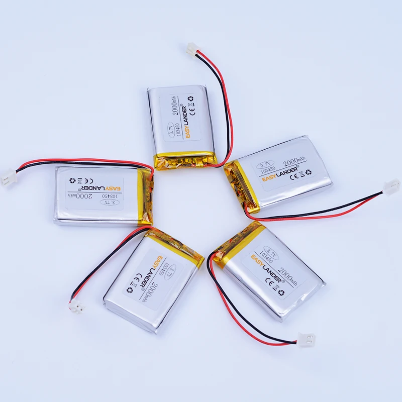 

5Pcs/Lot 3.7V 2000mAh Rechargeable li-Polymer Li-ion Battery For Mp3 MP4 MP5 GPS PSP mobile electronic part DIY Led 103450