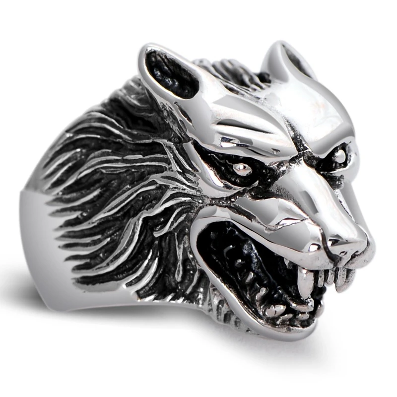 925 Sterling Silver Retro Animal Wolf Head Men Male Ring Thai Silver Fine Jewelry Gift Finger Ring CH046837