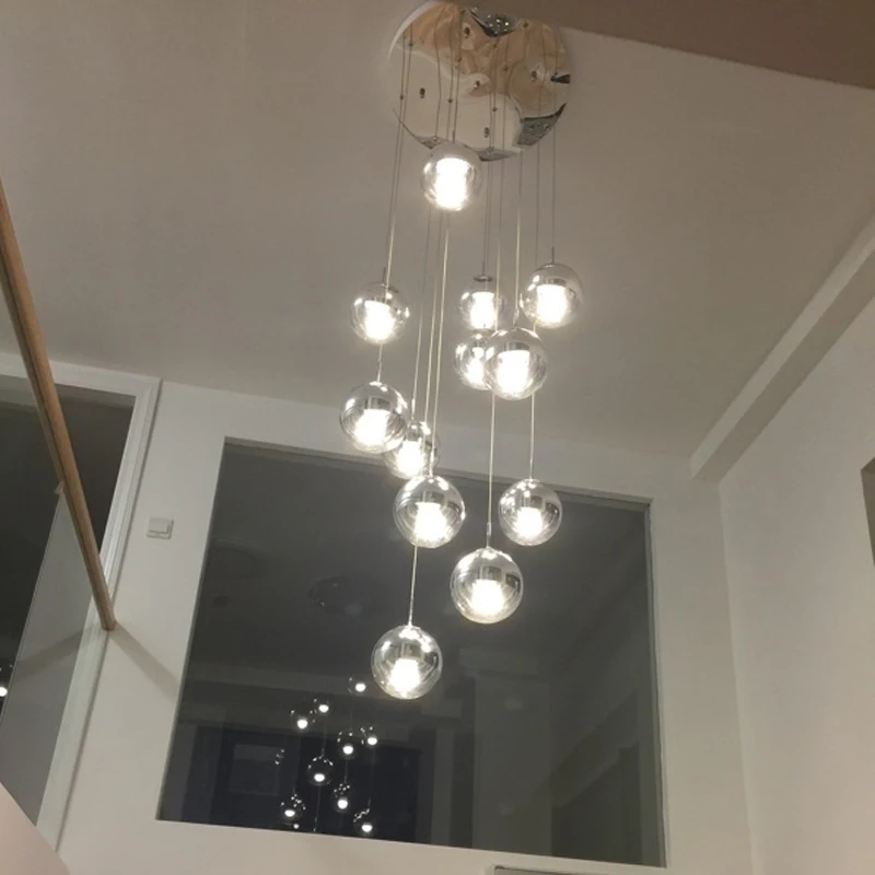 Stair rotating long pendant light Nordic personality glass living room dining room modern minimalist stair long pendant lamps