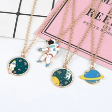 Universe and Alien UFO Art Deco Gift Fashion Necklaces Pendant Retro Moon Stars Jewelry