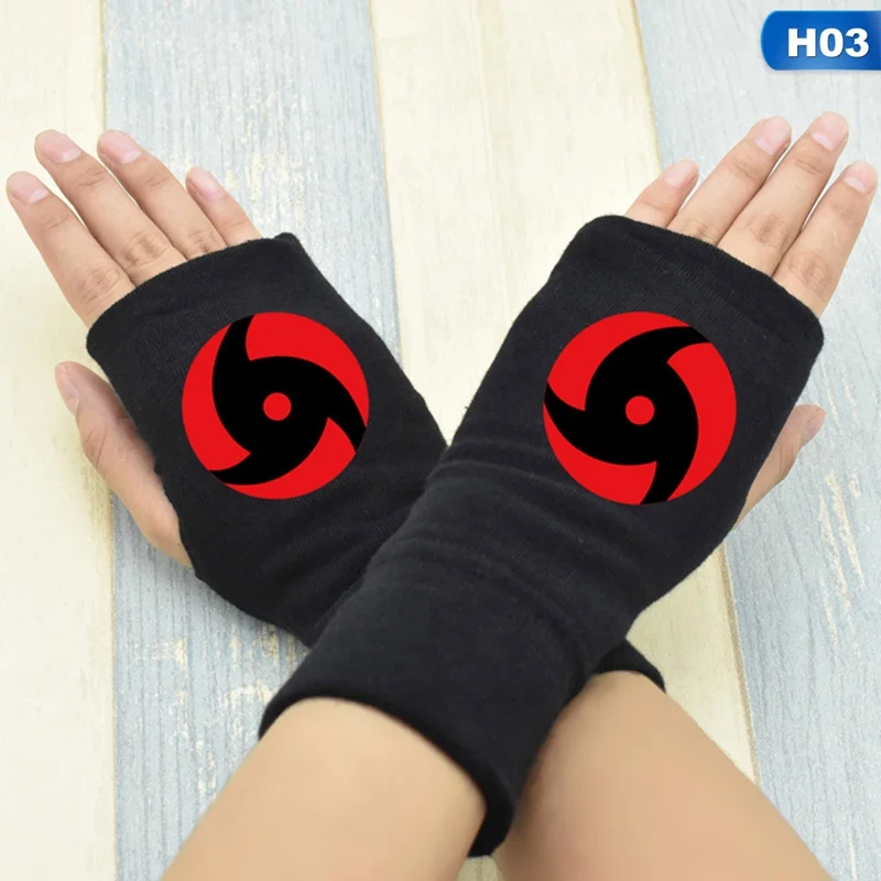 Модные перчатки без пальцев 11 видов стилей Аниме новые Sharingan полупальцевые вязаные утепленные хлопковые перчатки Uchiha Sasuke - Цвет: GLV0372H03