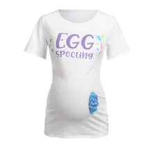 Новые женские топы для беременных с коротким рукавом с пасхальным буквенным принтом, футболка одежда для беременных модный короткий дизайн#4A04