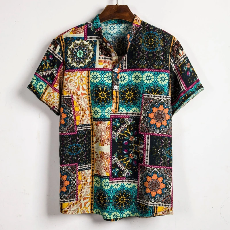 

MJARTORIA Style Male Casual masculina Printed Beach Shirts Short Sleeve brand clothing Turn Down Collar Loose Shirts