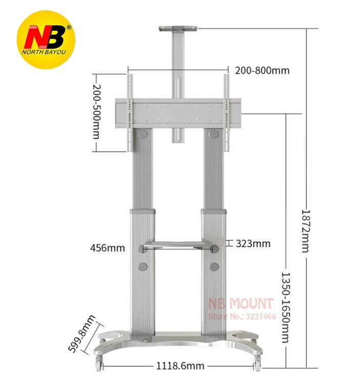 

Aluminum Alloy NB VF7017-S for 55"-80" LED LCD TV Cart Flat Panel Plasma TV Trolley Stand With Tray and AV Shelf