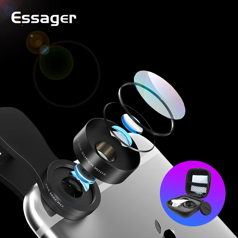 Essager الهاتف كاميرا عدسة واسعة زاوية 15X ماكرو عدسة مجموعة للآيفون سامسونج المحمول عدسات تكبير للهواتف الذكية الهاتف المحمول العدسات