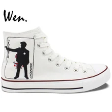 Wen White Hand Painted Canvas Sneakers Joker Poker Men Women’s High Top Canvas Shoes Gifts for Boys Girls