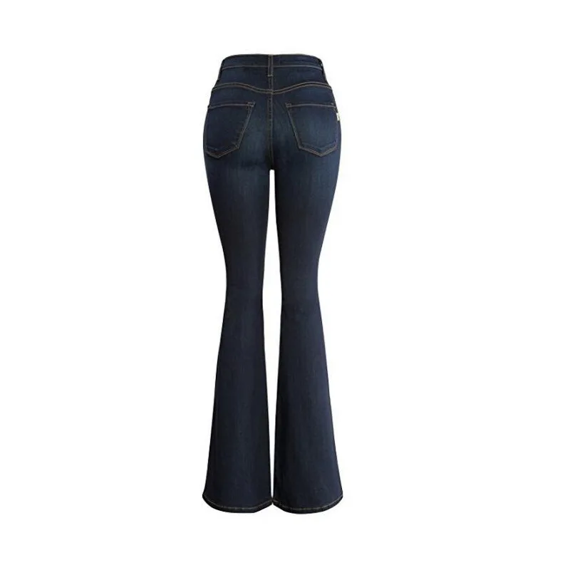 Модные женские расклешенные джинсы с завышенной талией, синие обтягивающие джинсы с колокольчиком, современные обтягивающие джинсы в стиле ретро с эффектом потертости