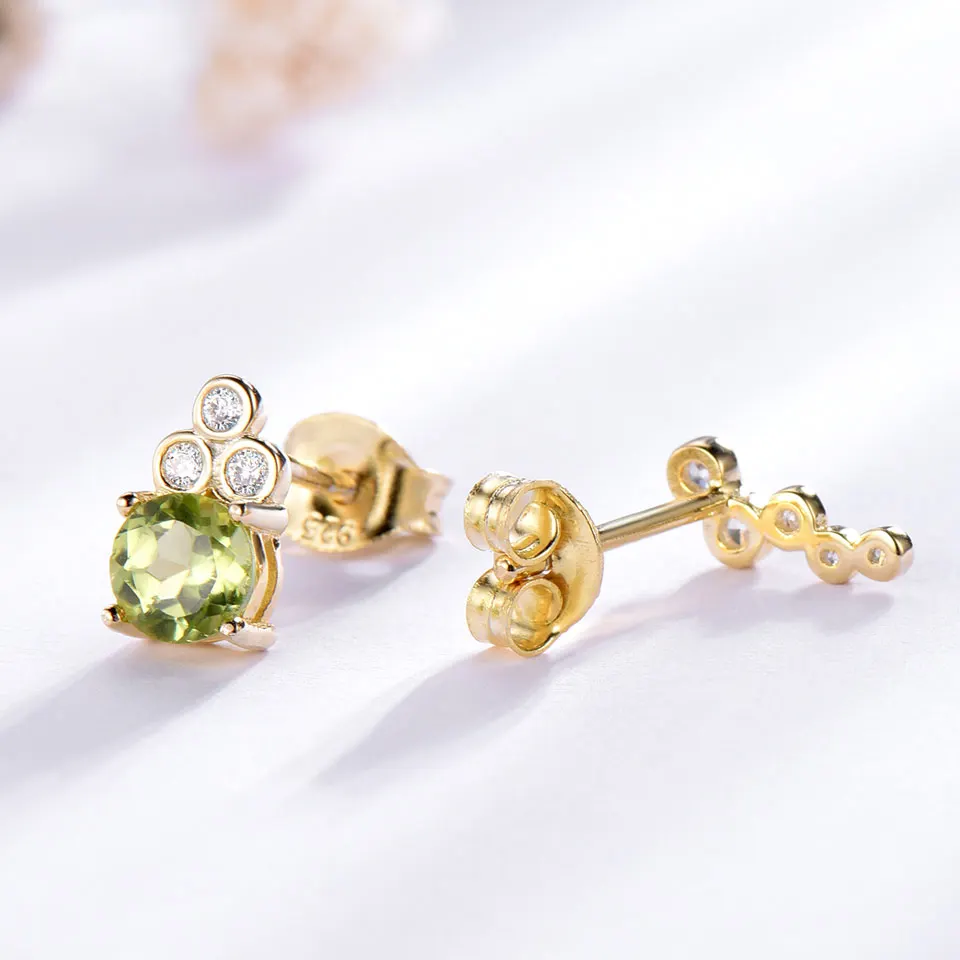 Женские серьги гвоздики из серебра 925 пробы с натуральным Перидотом|stud earrings|earrings