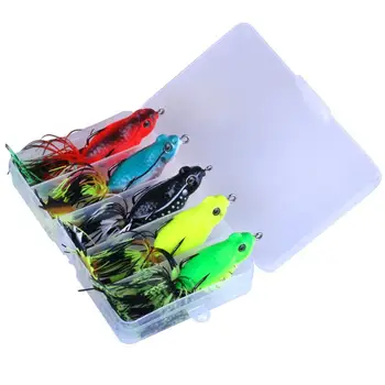 

Mounchain 5pcs 5.5cm/13g Fishing Lures Tassel Frog Topwater Floating Weedless Lures Frog Baits with Double Sharp Hooks