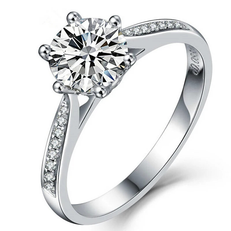 Размер 4-10 2CT круглый вырез оптом 925 серебро белый AAA CZ цирконий искусственные камни Кольцо для помолвки кольцо подарок