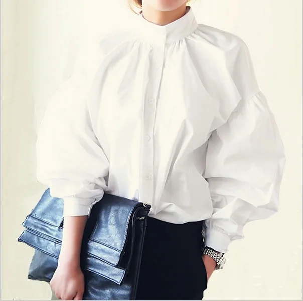 womens high collar blouses white long sleeve blouse cotton big size