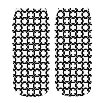 

RUNNING CHICK Black and white grid 3d print ankle socks women