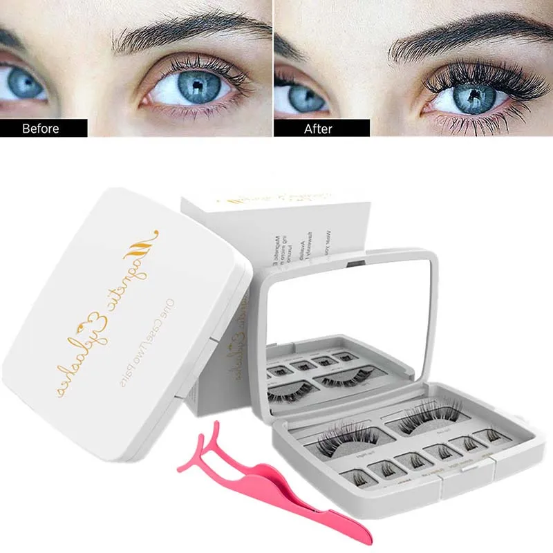 

New 8pcs 3D Magnetic Eyelashes Mink Lash Full Strip Lashes False Eyelash With Tweezers Double Magnet Fake Lash Beauty Tools 2019