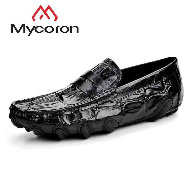 

Mycoron Fashion Brand Mens Handmade Crocodile Pattern Genuine Leather Loafer Shoes Comfortable Pedal Lazy Shoes Soft Bottom Shoe