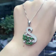 Натуральная Зеленая яшма кулон S925 Серебряный натуральный драгоценный камень кулон Цепочки и ожерелья модный элегантный Лебеди женские вечерние, подарок, ювелирное изделие