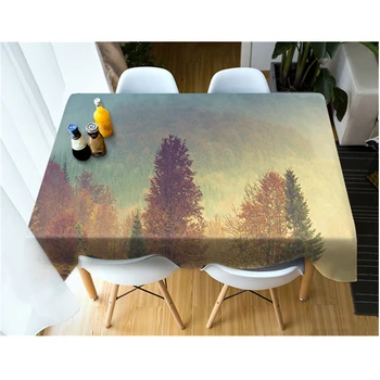 

3D Landscape Scenery Autumn Woods Pattern Tablecloth Washable Cotton Cloth Thicken Rectangular and Round Wedding Table Cloth