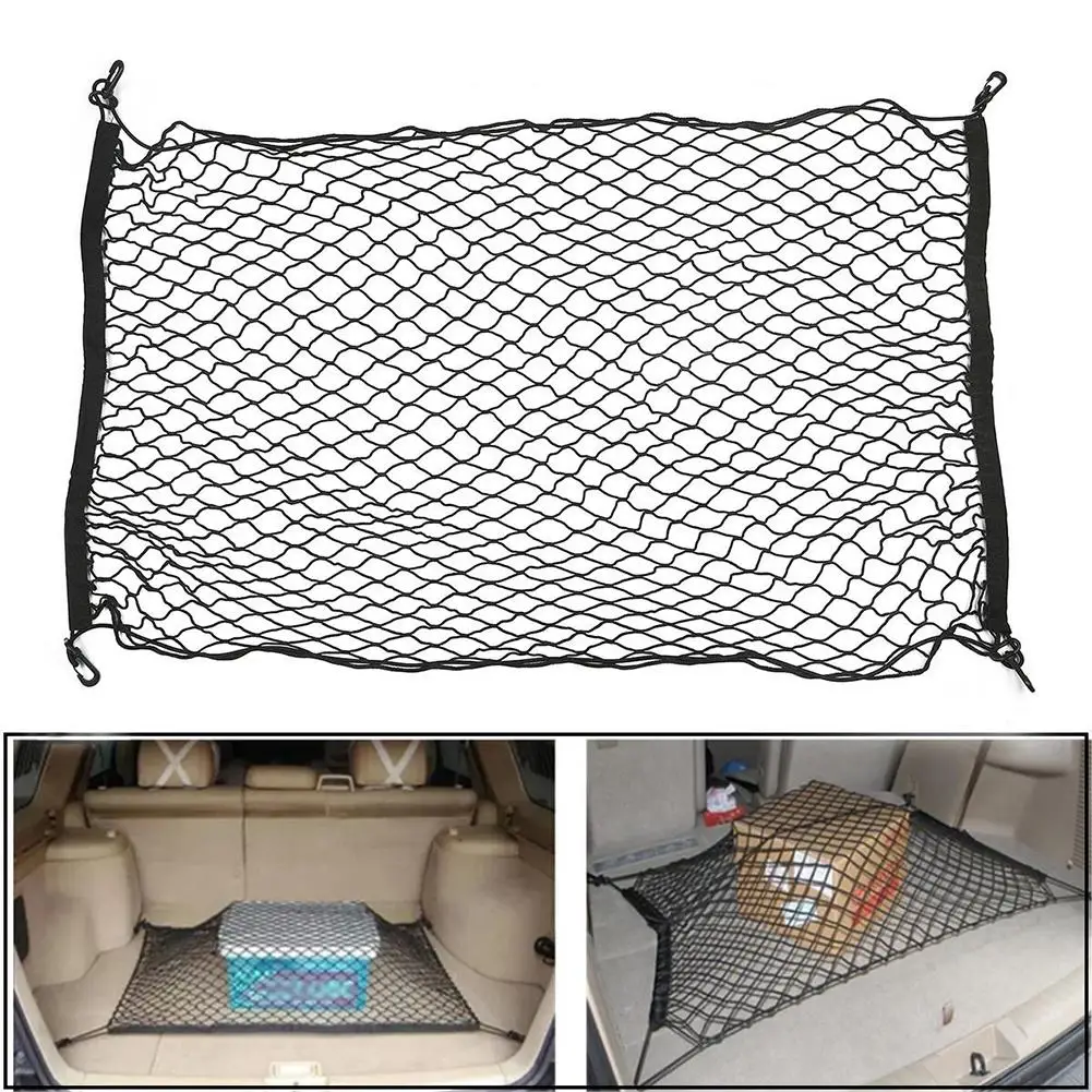 

Auto Care 100cm x 70cm Universal Auto Car Trunk Rear Cargo Organizer Elastic Mesh Net Storage Holder With 4 hooks