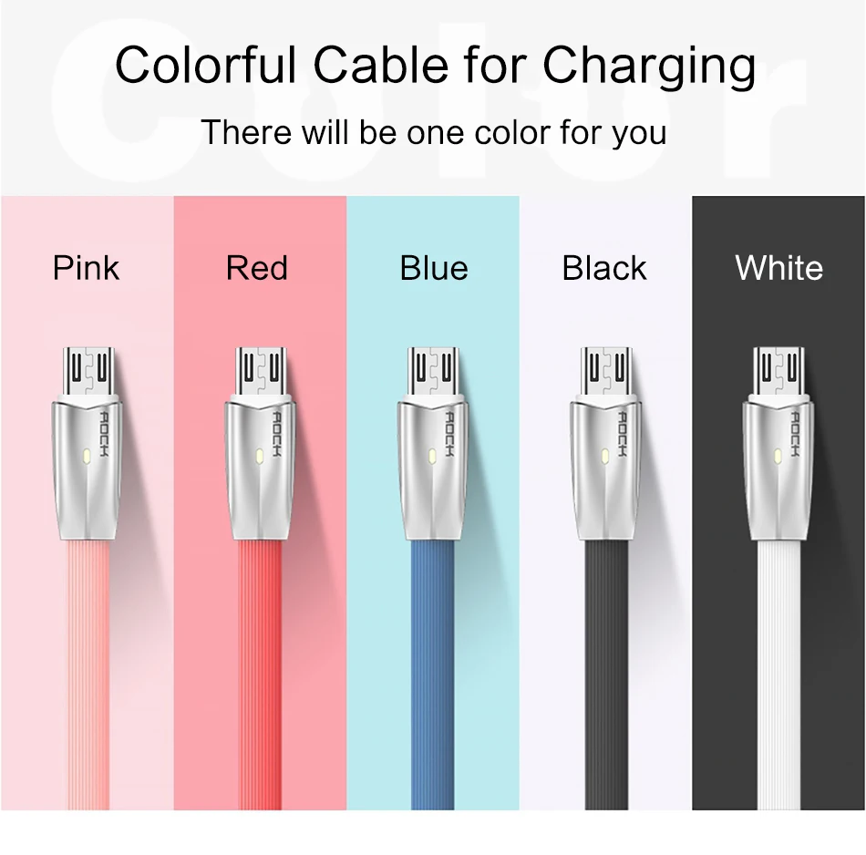 3D светодиодный светильник Micro USB кабель, ROCK 2A цинковый сплав светодиодный Micro кабель для Galaxy быстрое зарядное устройство кабель для Xiaomi для huawei
