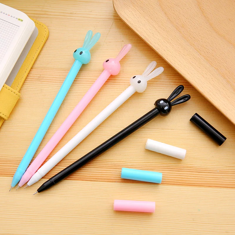 

32 Pcs Candy Long Ear Rabbit Cartoon Creative Neutral Signature Black Pen Student Office Stationery Wholesale