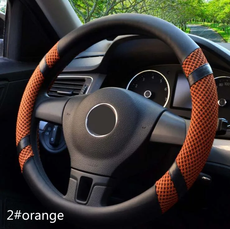 Rete 38 см Универсальный чехол рулевого колеса автомобиля противоскользящие Дышащие Модные ice silk grace дизайн Wh - Название цвета: 2 orange