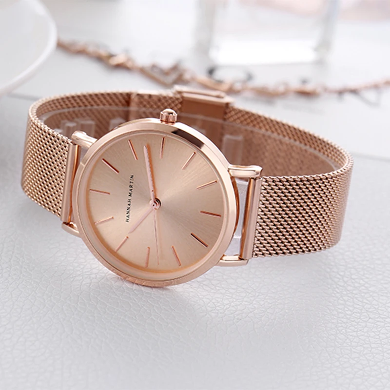 Women Watches Stainless Steel Mesh Waterproof High Quality Furnace Plated Rose Gold Quartz Clock Student Watch 2
