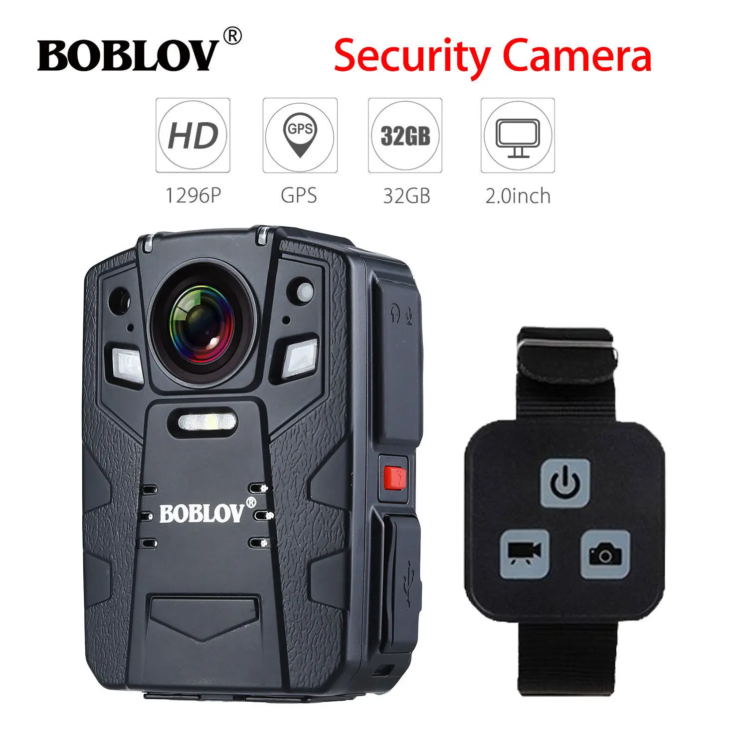 

BOBLOV HD66-13 1296P HD Video Camera Wearable Ambarella A7 32GB Night Vision Body Camera Police GPS Remote Control Camcorder