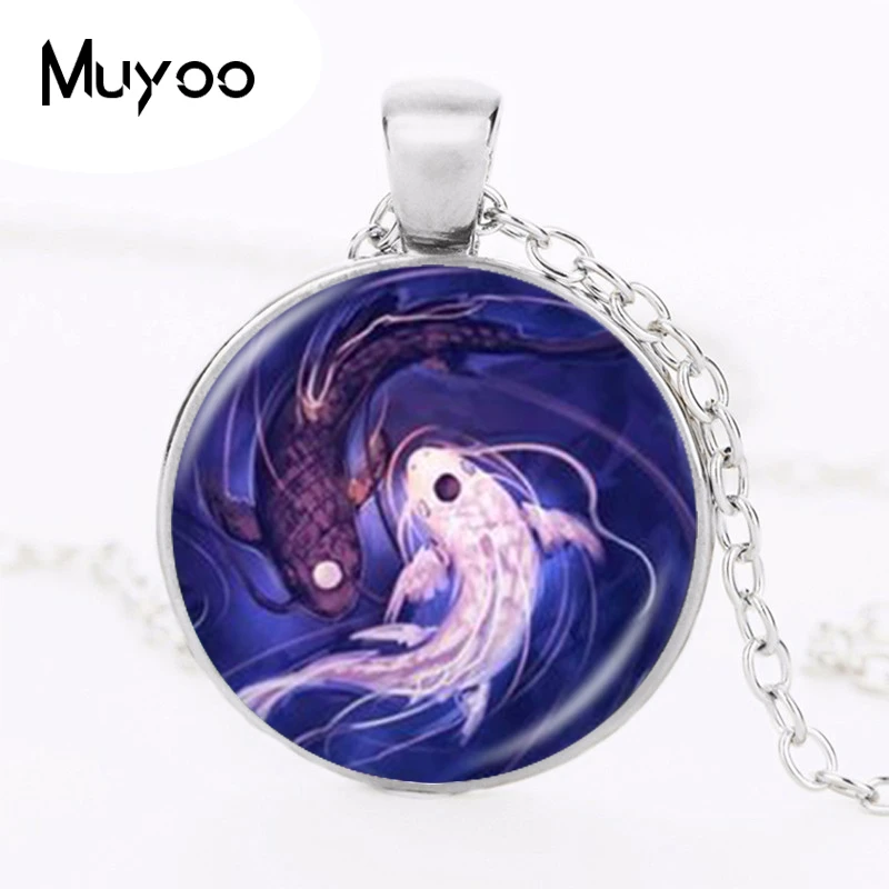 Holiday gift Yin Yang Fish Anchor Necklace Ying and Yang Tai Pendant Jewelry Chinese Taoism Eight Diagrams Pattern Jewelry Glass Dome Choker,H143
