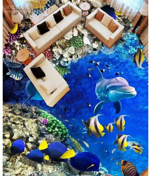 

Custom photo Waterproof floor wallpaper Sea world dolphin corals 3d mural PVC wallpaper self-adhesion floor wallpaer