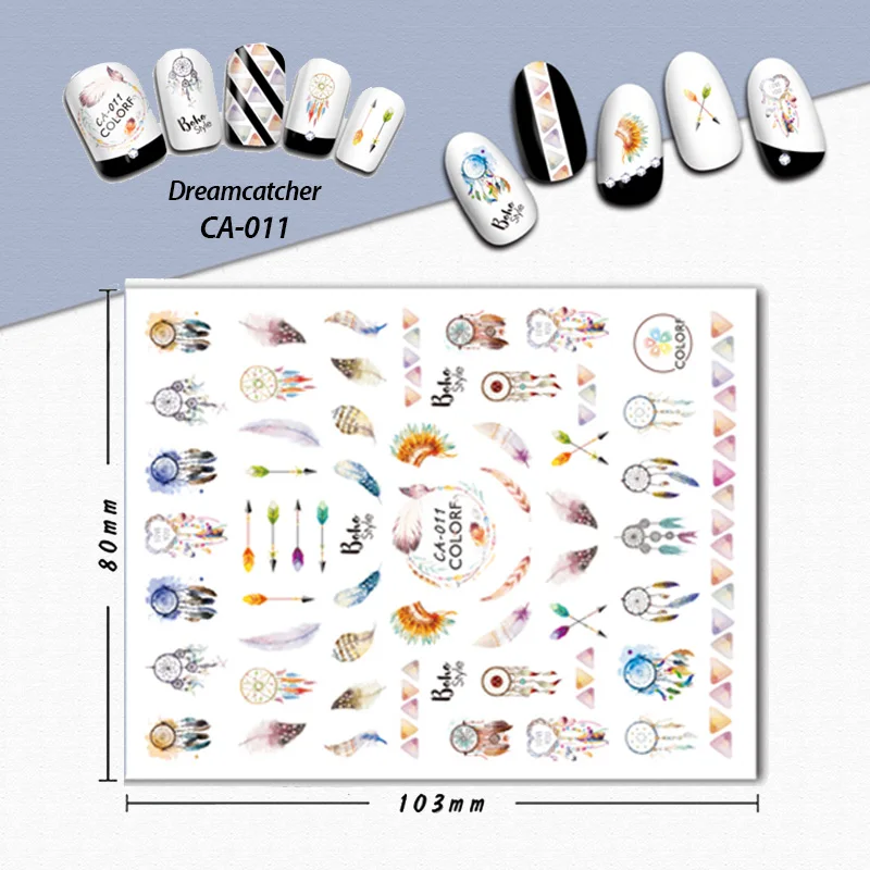 

Wyuen 3D Nail Decal and Sticker Feather Dreamcatcher Simple Summer Slider for Manicure Nail Art Fashion Tips CA-011