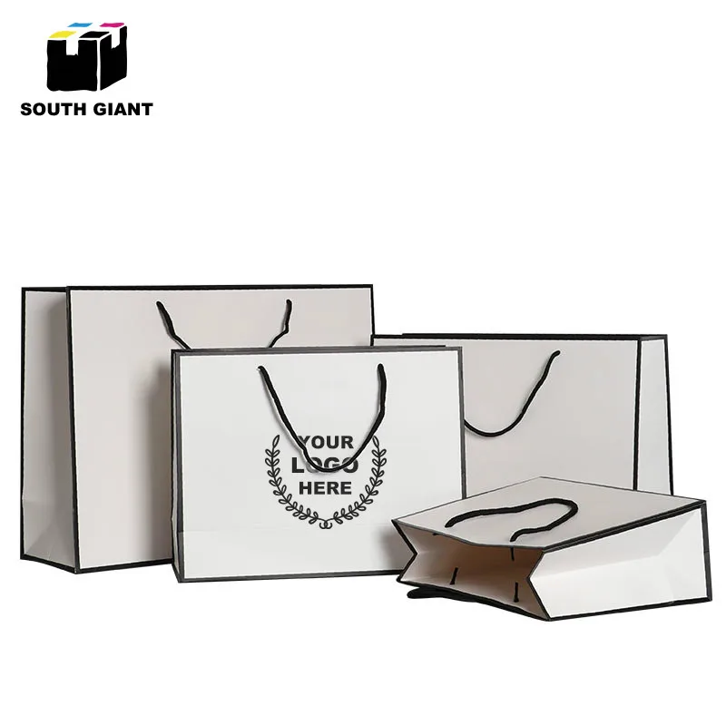 

Custom Brand Name Paper Gift Shopping Bags with Handles 100pcs Durable Black White Wedding Decoration DIY White Paperboard Bags