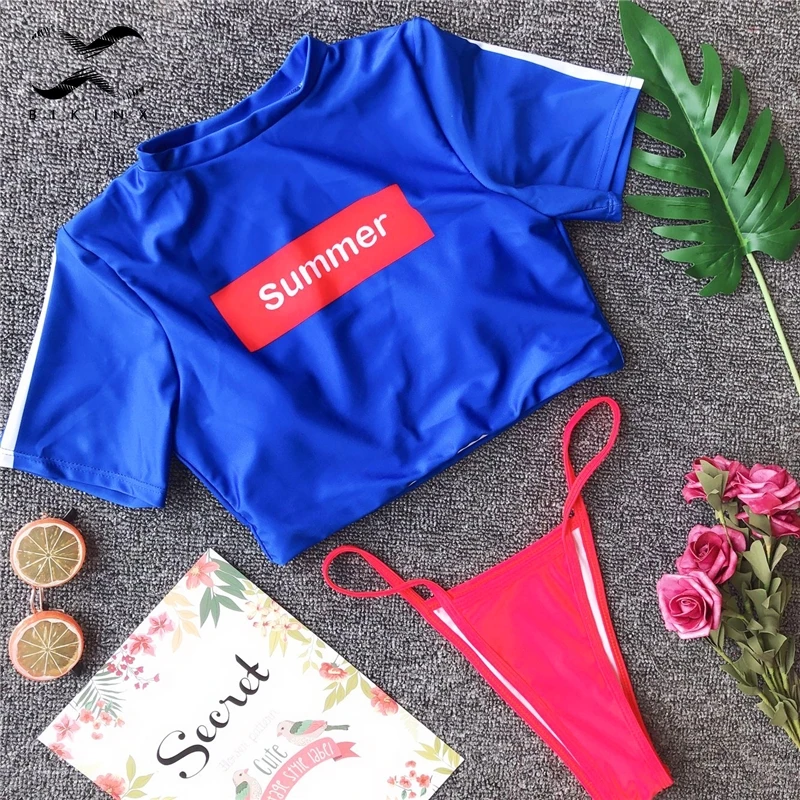 Bikinx الرياضية ملابس السباحة قصيرة الأكمام ثوب السباحة النساء السباحون مثير دفع ما يصل الإناث ملابس السباحة 2018 البرازيلي بيكيني ثونغ أسفل