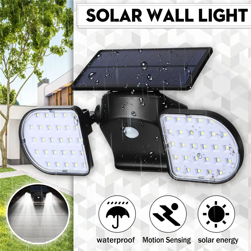 

Solar Motion Sensor Light 56 LED Solar Spotlights Outside Adjustable Double Head for Outdoor Wall Yard Garden Garage Driveway