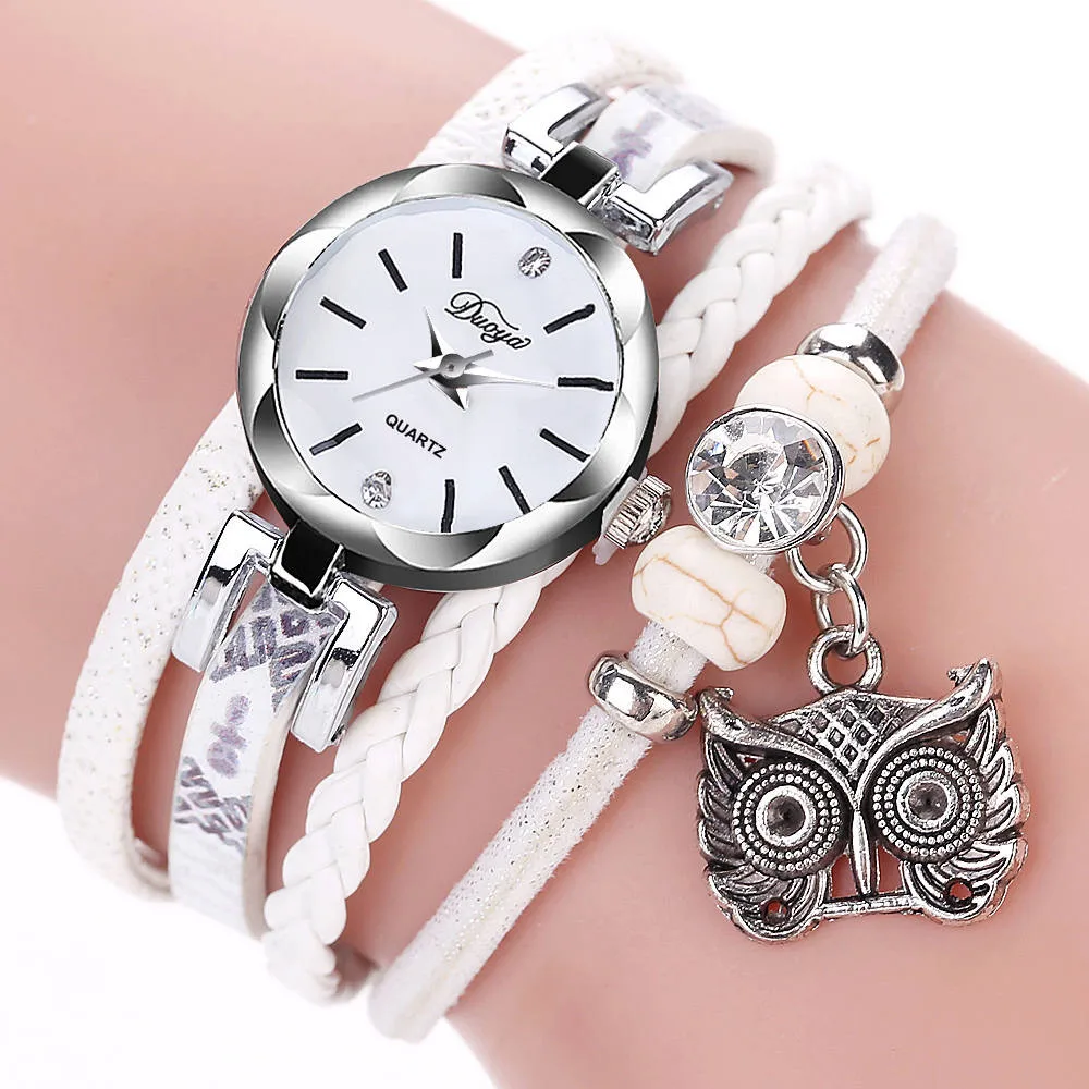 Женские наручные часы bayan kol saati из искусственной кожи, браслет с намоткой, кварцевые наручные часы в народном стиле с серебряной указкой в виде совы, женские часы