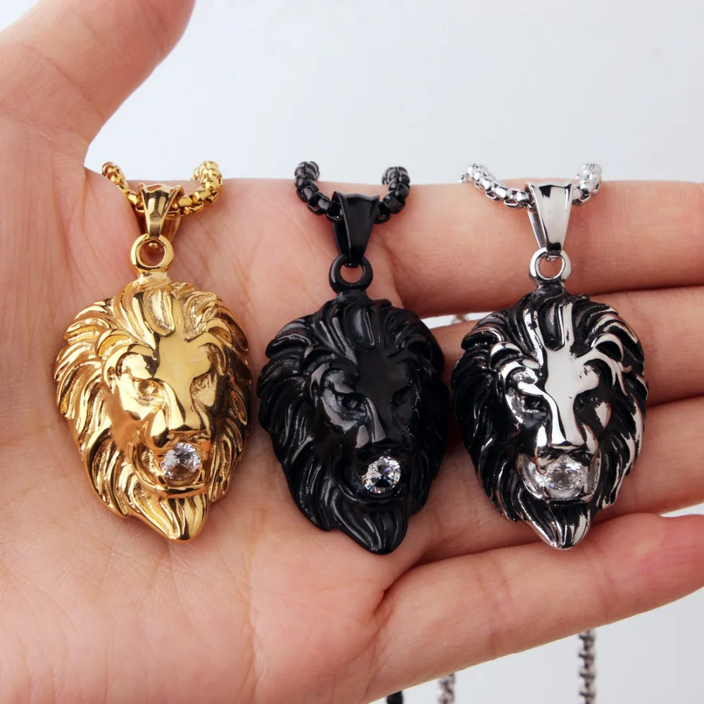 Charming New Stainless Steel Silver Color/Gold/Black Lion Shiny Crystal Men's Pendant Unisex Necklace Jewelry Christmas Gift | Украшения