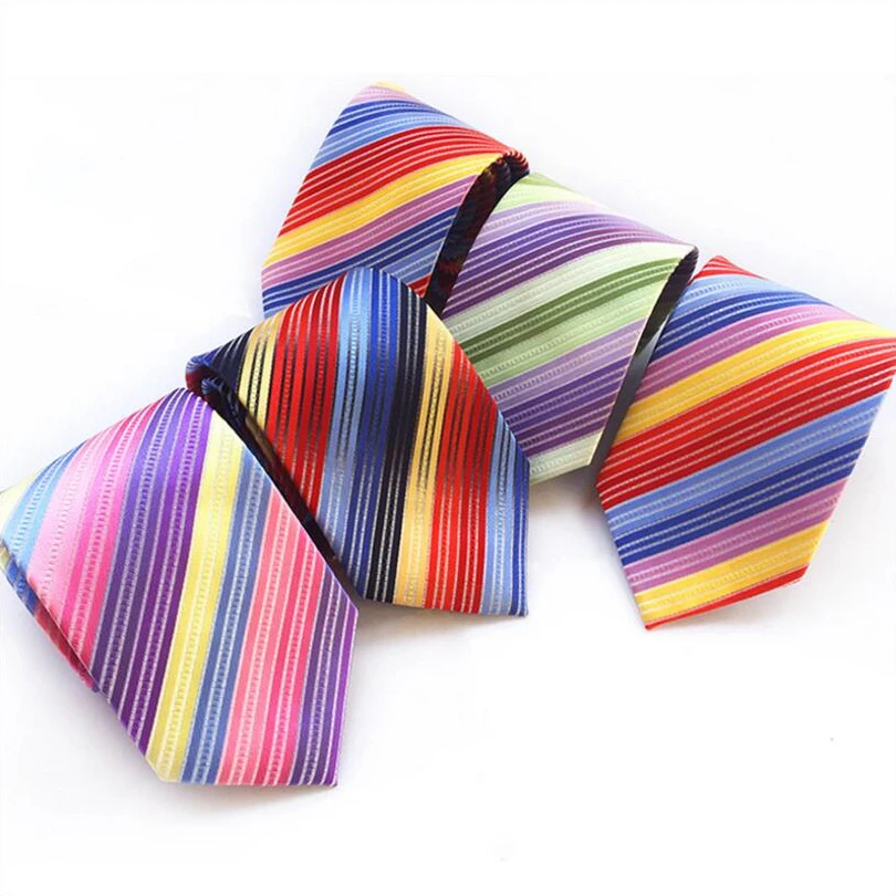 Fashion Colorful Rainbow Striped Neckties Ties For Groom Men Wedding