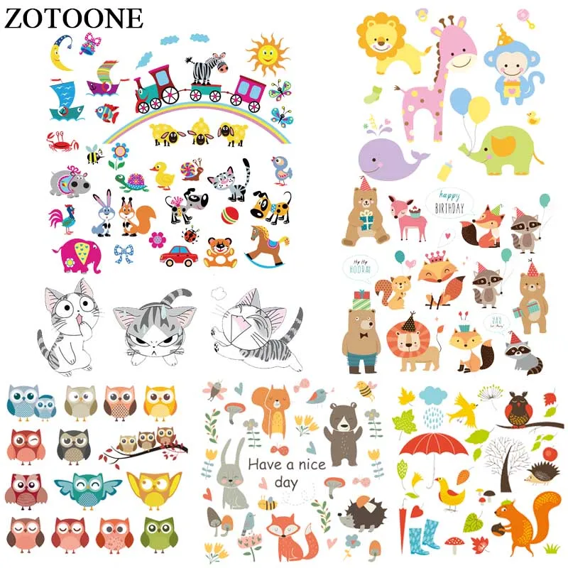 ZOTOONE Iron On Cartoon Animal Patches For Kids Clothes DIY Accessory Decoration Heat Transfer Vinyl Patches Set Gift For Body D